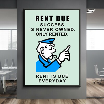 RENT DUE Monopoly ed1 Game Motivation Success Work Wall Decor Art POSTER CANVAS