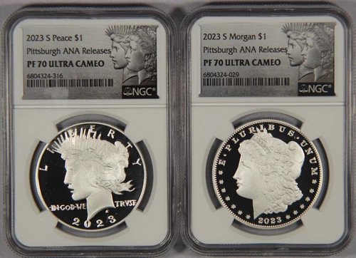 2023-S Morgan & Peace Dollar NGC PF70 Ultra Cameo Pittsburg ANA Releases $1