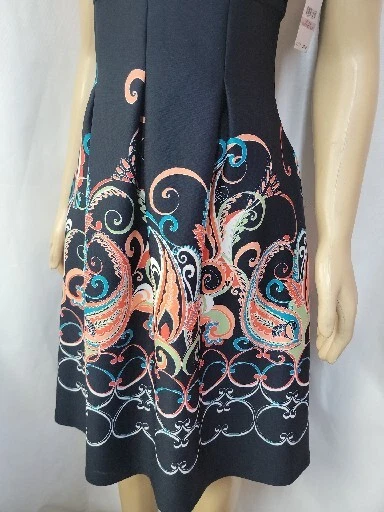 Vestido plisado Nine West azul marino floral multicolor cachemira talla 6 para mujer nuevo con etiquetas #C Foto 4 de 4