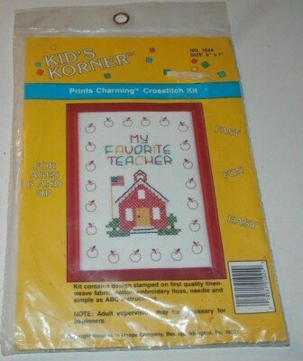 New Needles Hoops Kids Korner Counted Cross Stitch Kit My Favorite Teacher Gift