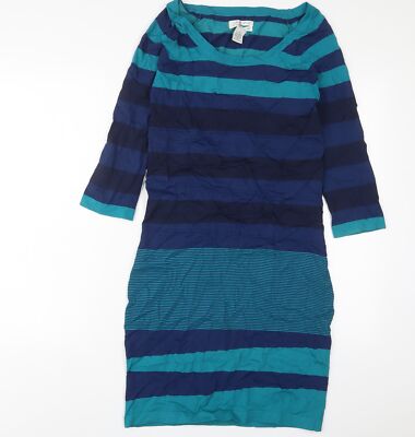 M.J.J.J Damen Pulloverkleid blau gestreift Viskose Größe M Rundhals Pullover