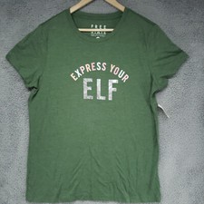 Express Your Elf Womens XXL Green T-Shirt Reflective Letters Crew Neck