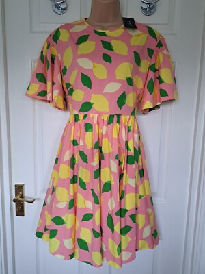Kate Spade Greenwich Kleid Größe UK 8 (US 4) Lemon Toss Knielang Rosa