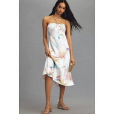 ML Monique Lhuillier Anthropologie BHLDN Annika Strapless Satin Midi Dress 14