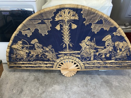 Giant Vintage Decorative Folding Fan Egyptian Theme Wall Decoration 64” W 37” T