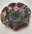 Northwood Grape Leaves Carnival Glass Bowl 9” Purple Iridescent Ruffled
