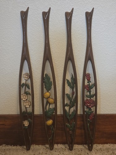 VTG MCM 26" Sexton Metal Floral Wall Plaque Set Of 4
