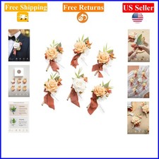 Set of 6 Terracotta  White Artificial Flower Boutonnieres for Men, Wedding ...