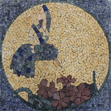 Blue Humming Brid Mosaic Wall Decor Square Marble Tile Handmade Artwork