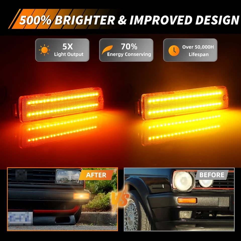 2X Luces de señalización LED ámbar dinámico para VW Golf Mk2 II A2 GTi Jetta 90-92 Foto 2 de 4