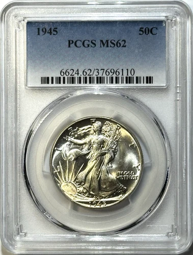 1945 Walking Liberty Half Dollar - PCGS MS62 - Blast White Mint State Silver!