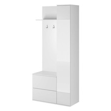 Modern WHITE Hallway Wardrobe with Mirror & Hooks