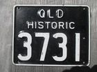 c2000 Queensland HISTORIC CAR #3731 white/black square aluminium  license plate