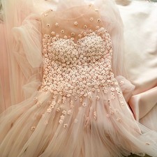 Coquette Fairycore Haute Couture Handmade Beaded Gown Lace Wedding Dress 0/XS