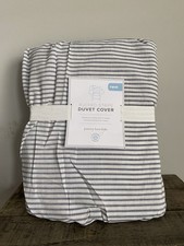POTTERY BARN KIDS 100 COTTON RUCHED STRIPE DUVET COVER TWIN GRAY NEW
