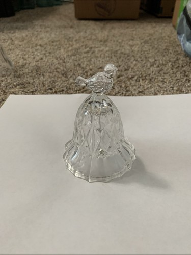 Vintage Clear Crystal Cut Glass Hand Bell with Bird on Top