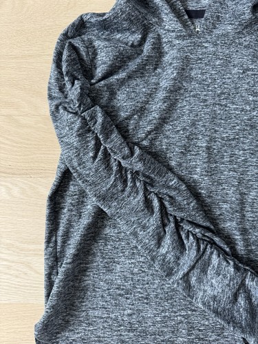 Athleta Girl M 8-10 Gray Space Dye Ruched Long Sleeve Lightweight Hooded Shirt - Picture 3 of 10
