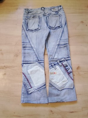Diesel Patchwork Cargo Jeans   Distressed Light Wash Denim  Size W36