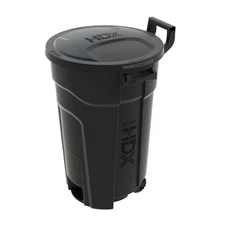 32 gal. Black Heavy Duty Outdoor Trash Can with Wheels and Domed Lid