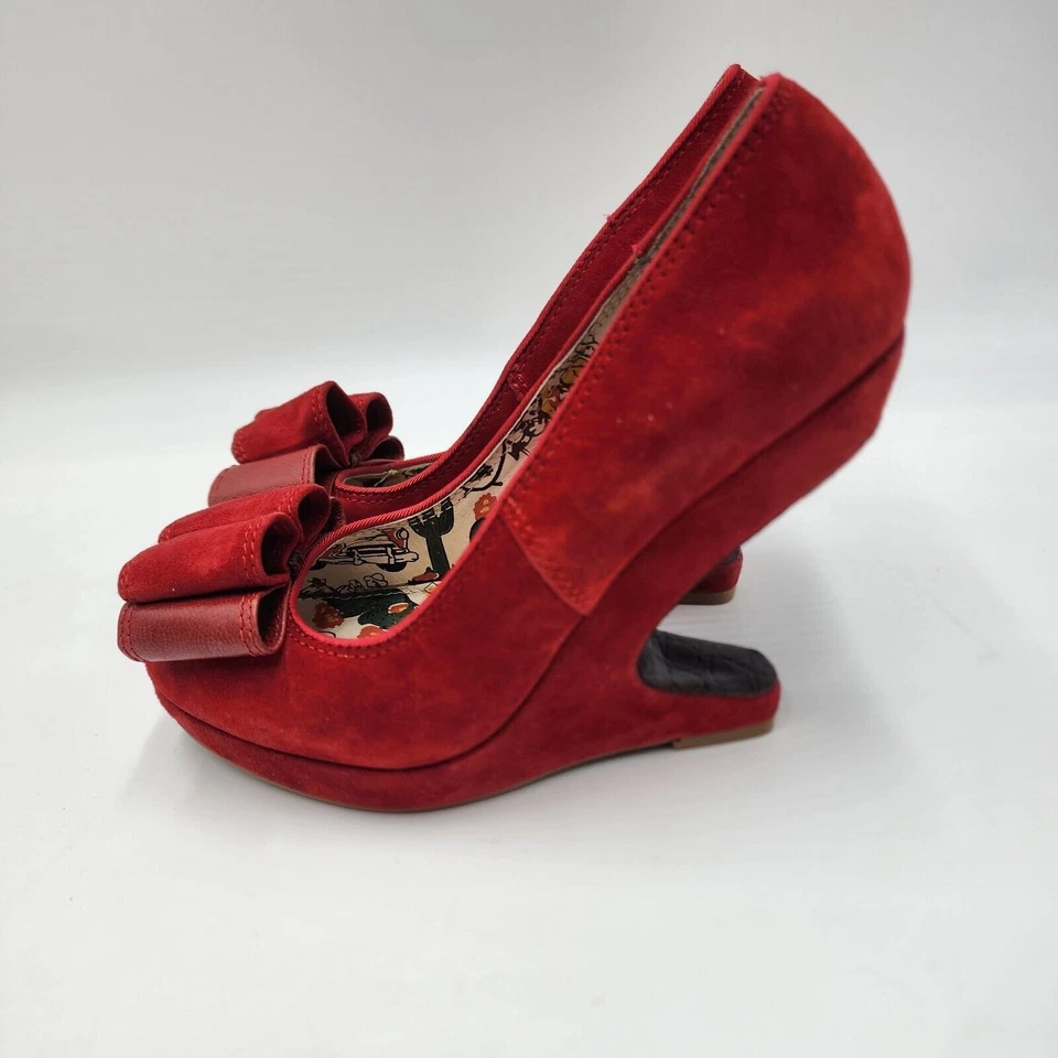 Miss L Fire Bonnie Rojo Gamuza Arco Anti Gravedad Tacones Altos Bombas 36 Retro Único Foto 3 de 4