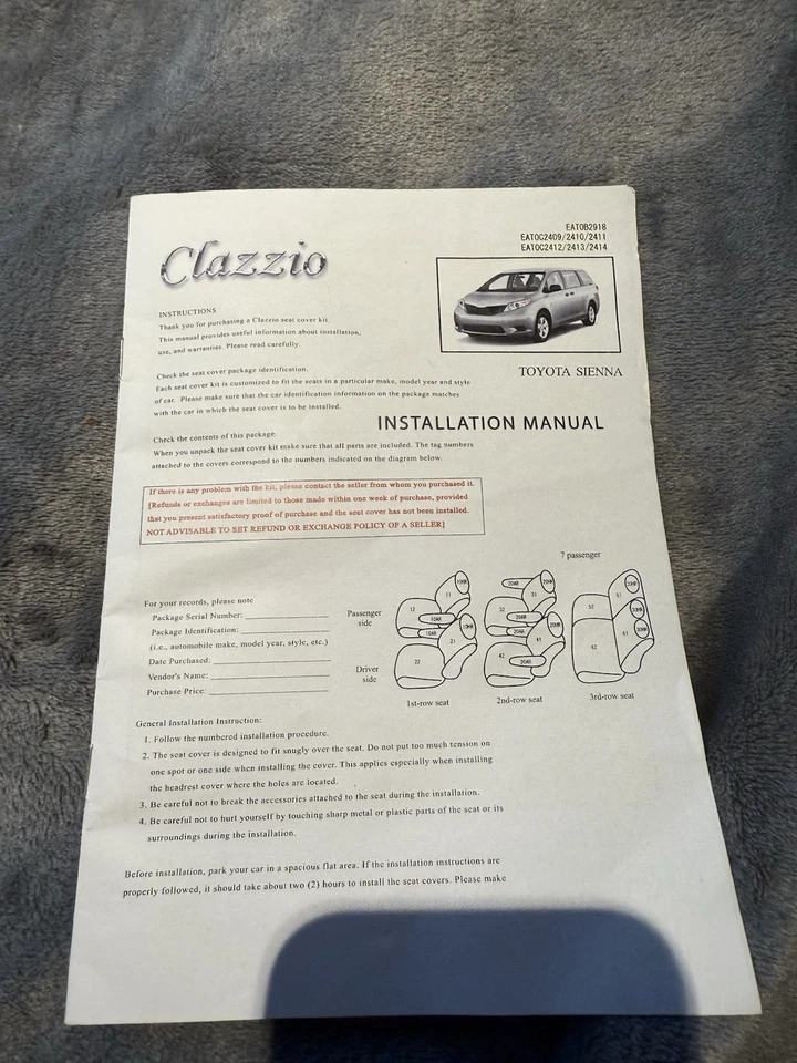 Capas de assento de couro genuíno Clazzio para Toyota Sienna 2015-2018 cinza - Imagem 2 de 2