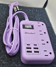 Beeiker 6 USB (2 USB C) 5 ft Purple Travel Power Strip Purple Extension Cord