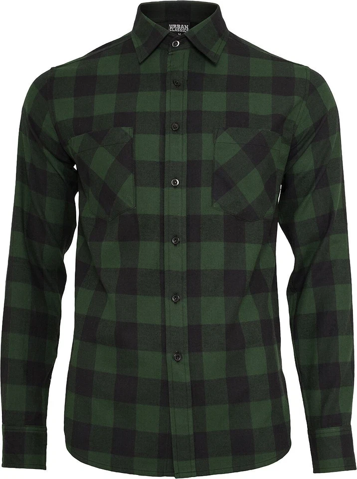 Urban Classics Flanellhemd Herren Checked Flanell Shirt schwarz/dunkelgrün