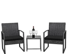 Homall 3-Piece Casual Bistro Set with Wicker Chairs and Coffee Table