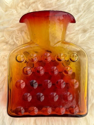 Blenko Glass Hojo 384 Water Bottle In Tangerine, Double Spout Pitcher