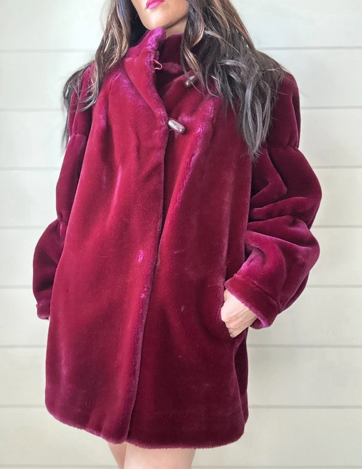 Chaqueta Borg De Colección Años 70 Piel Sintética Boho Indie Lujo Invierno Arándano Glamour Afgano Foto 2 de 4