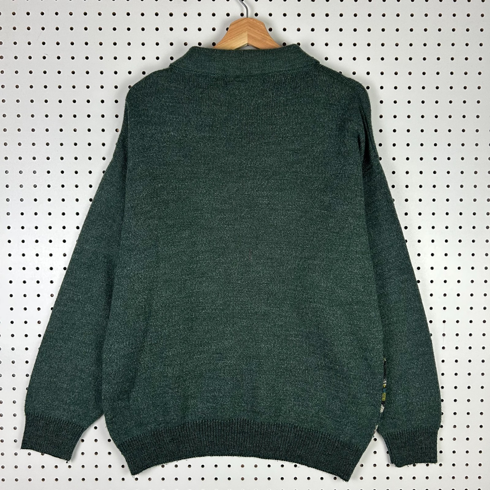 Bugatchi Collared Knit Sweater Large Button Green… - image 4
