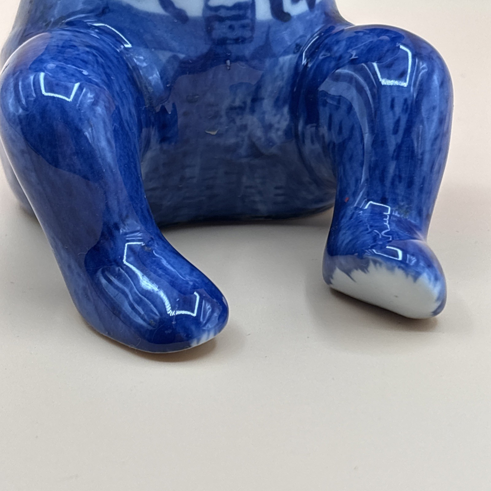 Vintage Chinoiserie Porcelain Monkey Blue White Holding Bowl Trinket Dish Soap