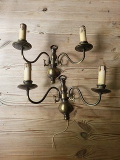 2x Vintage Wandlampen Messing 2 flammig