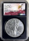 2021 SILVER Heraldic Eagle T-1 FDoI EAGLE Label NGC MS70-Black Core!