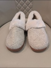 dearfoams Womens Sz L Cream Quilted Faux-Fur ...