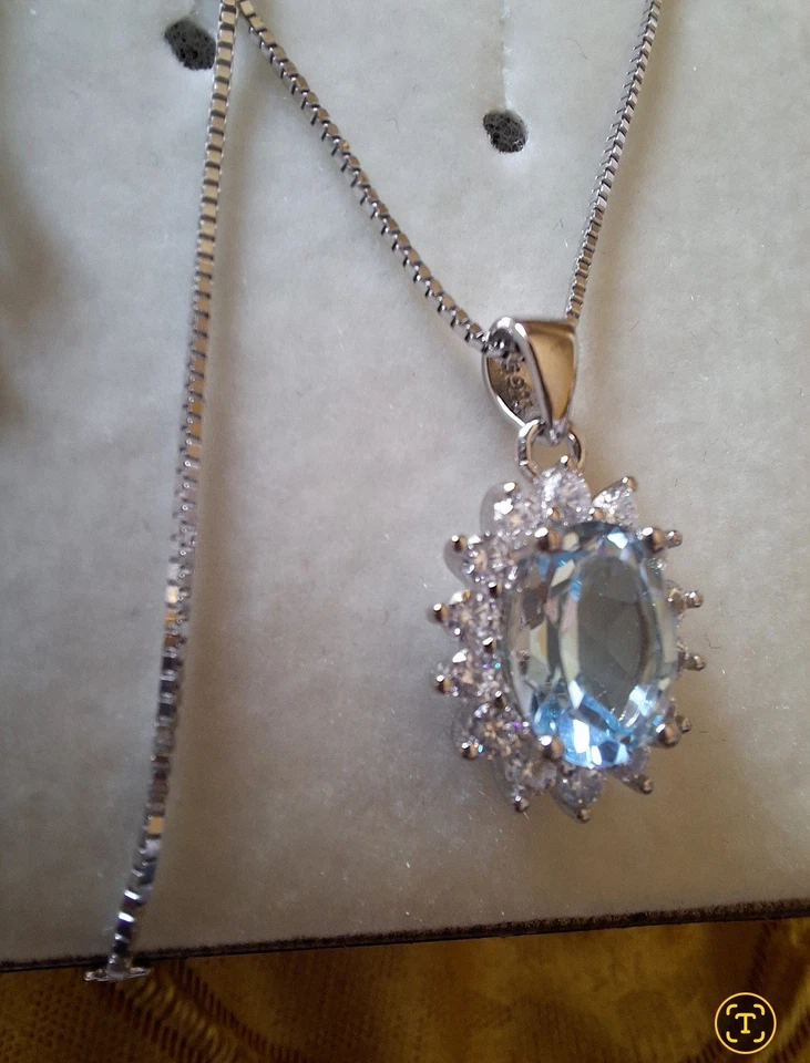 Collana Placcato Oro Kt.18 In Argento Massiccio S925 Con Topazio Naturale. - Immagine 2 di 4