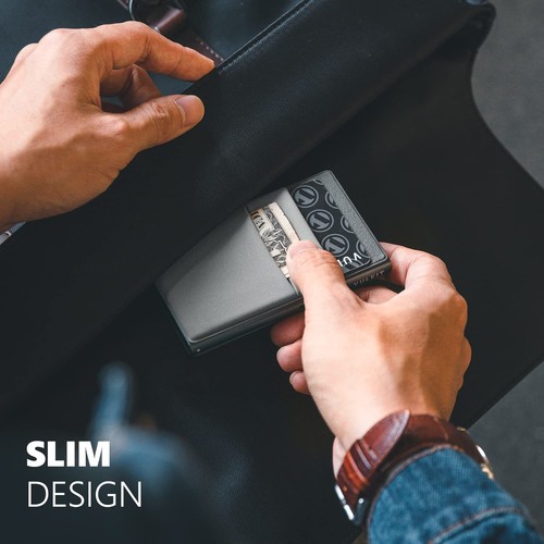 VULKIT Portafoglio Minimalista con Finestra ID e Tasca EDC Pop Up Porta Carte RFID... - Foto 4 di 6