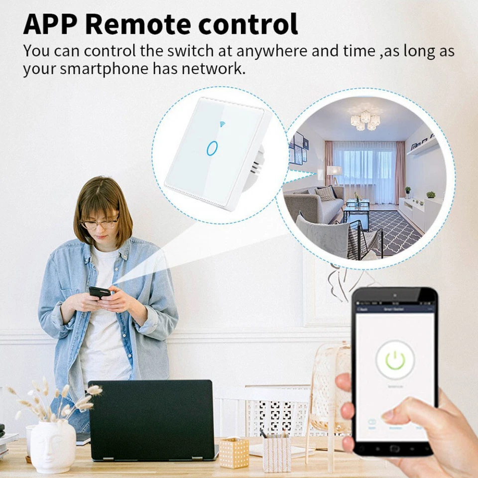 1/2/3 Gang Tuya Smart WiFi Switch EU 10A Touch Light Remote Control Timer Wall - Image 3 of 4
