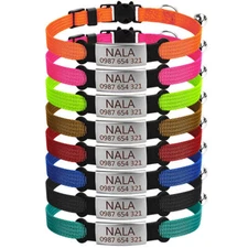 Personalized Nylon Cat Kitten Collar with Custom Name ID Tag Engraved & Bells