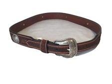NWOT Nocona Leather Belt Brown Silver Conchos Buckle Braided 42 N2456254