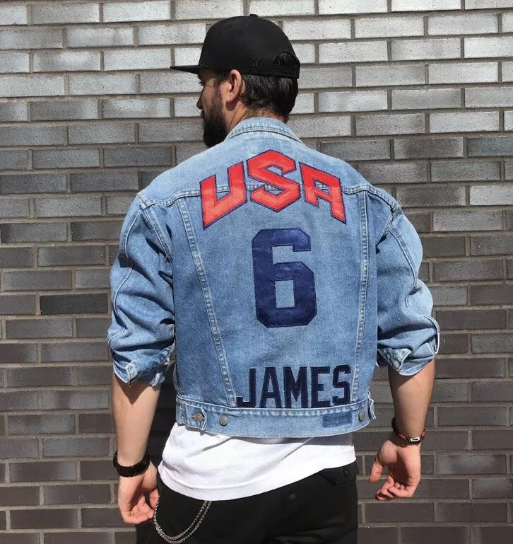 Lebron James USA Jersey Denim Jacket NBA Basketball