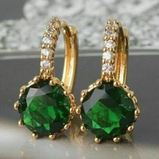 3Ct Round Lab-Created Green Emerald Women's Hoop Earrings 14K Yellow Gold Plated