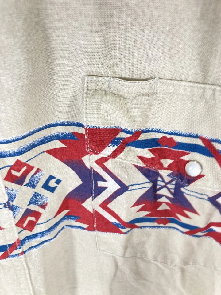 Camisa a Presión Rustler Azteca Perla Hombres Talla XL Alta Beige Manga Larga Western Vintage Foto 4 de 4