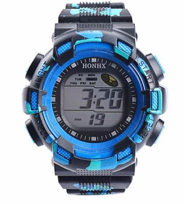 Big Dial Kids Boys Wristwatch Alarm Chrono Digital Wrist Watch Blue Green CD