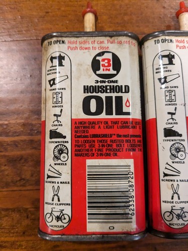 Vintage 3-in-1 Oil Cans Household Oil Orig Caps Empty 3 oz. Decor 5"x2.25" - Picture 6 of 9