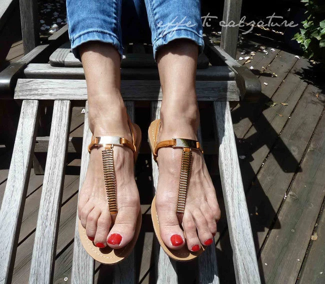 Scarpe Basse Donna Infradito Sandali Gioiello Dettagli Dorati Mare