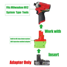 1x Adapter for Milwaukee M12 Tool To for Ryobi 18v Cylindrical Socket Battery