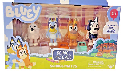 Bluey School Friends School Mates 4 Pack complete with Lunchboxes 2.5-3'' Figures