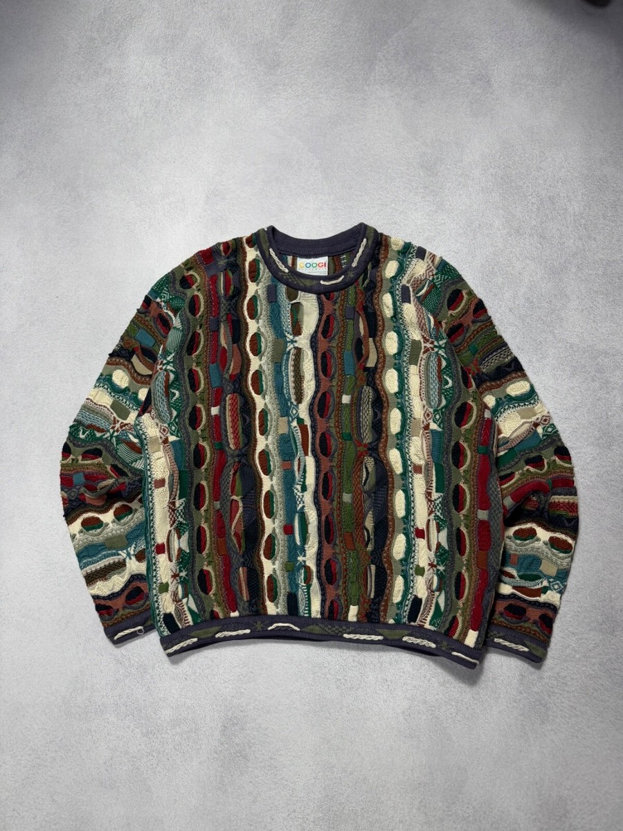 VTG 90s Coogi Multicolor 3D Textured Biggie Hip Hop Sweater Rare