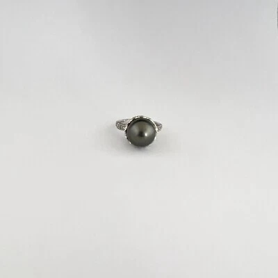 3933– Bague Or Gris Perle De Tahiti Diamants - Photo 1/4
